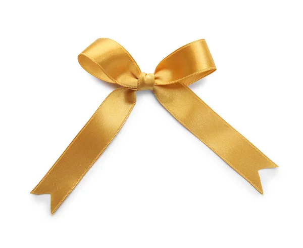 Beautiful Bow Made Golden Ribbon White Background — Stock Photo, Image
