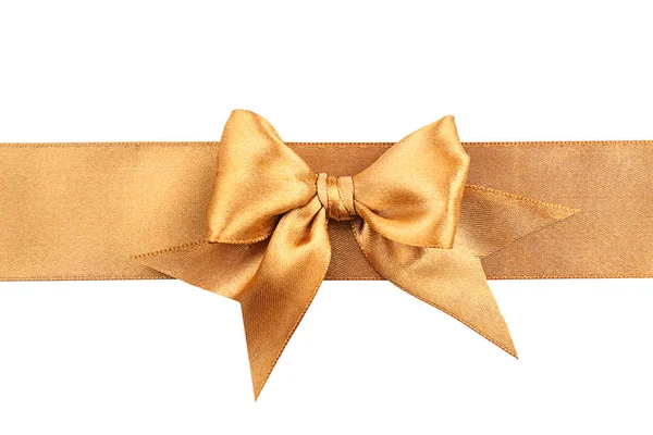 Golden Ribbon Beautiful Bow White Background — Stock Photo, Image