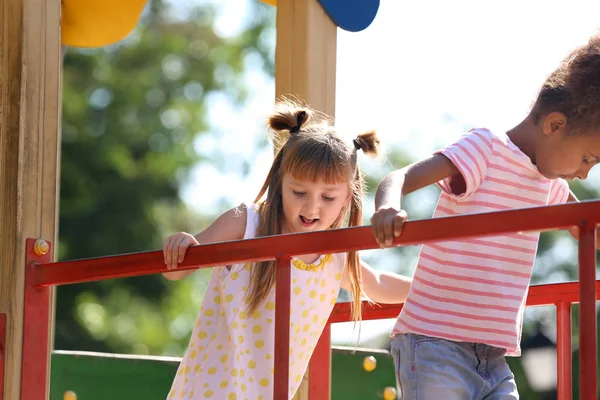 Cute Little Children Having Fun Playground Outdoors — Stock Photo, Image