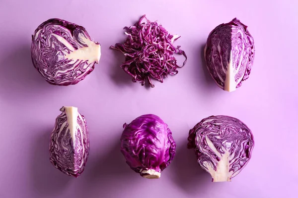 Cut Red Cabbage Color Background — Stock Photo, Image