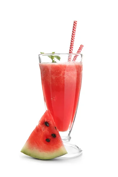 Glas Mit Frischem Wassermelonen Smoothie Auf Weißem Hintergrund — Stockfoto