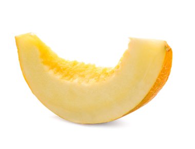 Beyaz arka planda tatlı olgun kavun dilimi