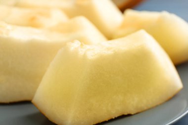 RIPE kavun tabağında, closeup kesti.