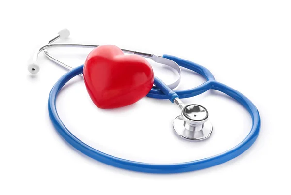 Medizinisches Stethoskop Und Rotes Herz Auf Weißem Hintergrund — Stockfoto