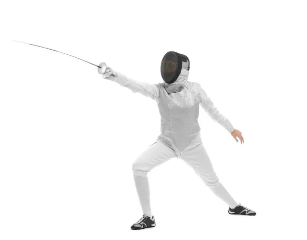 Young Female Fencer White Background — Stock Photo, Image