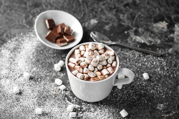 Cup Delicious Cocoa Marshmallows Chocolate Grunge Table — Stock Photo, Image