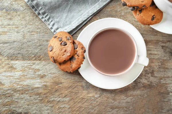 Cup Delicious Cocoa Cookies Wooden Table — Stock Photo, Image