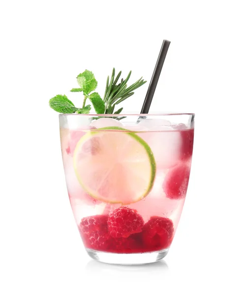 Glass Fresh Raspberry Lemonade White Background — Stock Photo, Image