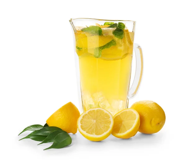 Jug Fresh Lemonade White Background — Stock Photo, Image