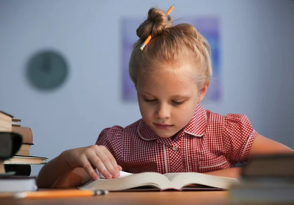 Little Girl Doing Homework Home Evening — Stock Photo, Image