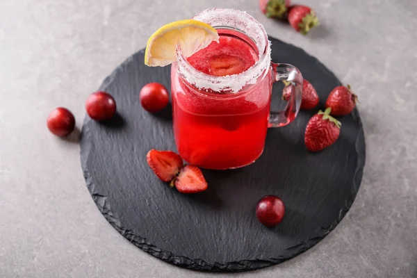 Fresh Summer Cocktail Mason Jar Slate Plate — Stock Photo, Image