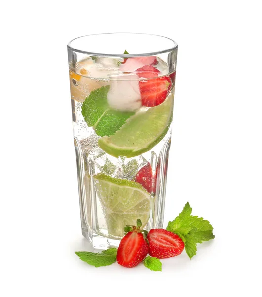Glass Fresh Strawberry Lemonade White Background — Stock Photo, Image