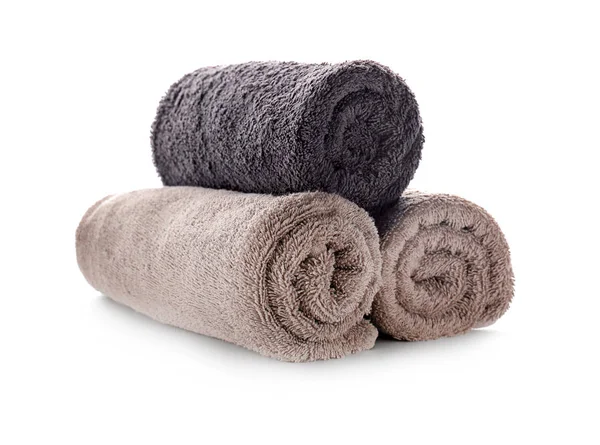 Rolled Clean Soft Towels White Background — Stock Photo, Image