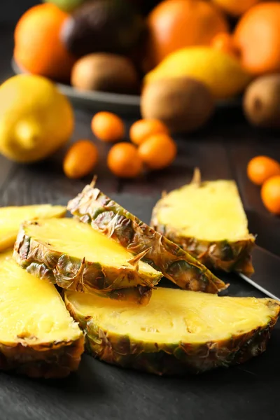 Sliced Fresh Pineapple Slate Plate — Stock Photo, Image