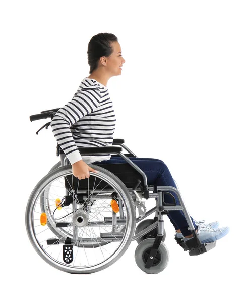 Asian Kobieta Wózku Inwalidzkim Białym Tle — Zdjęcie stockowe