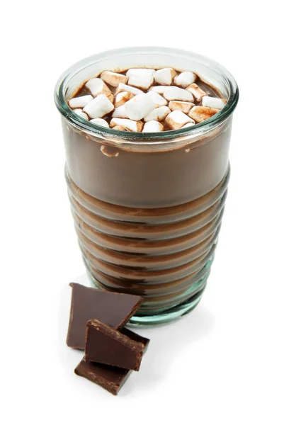Glass Hot Chocolate Marshmallows White Background — Stock Photo, Image