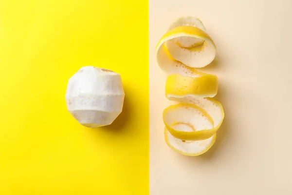 Peeled Lemon Peel Color Background — Stock Photo, Image