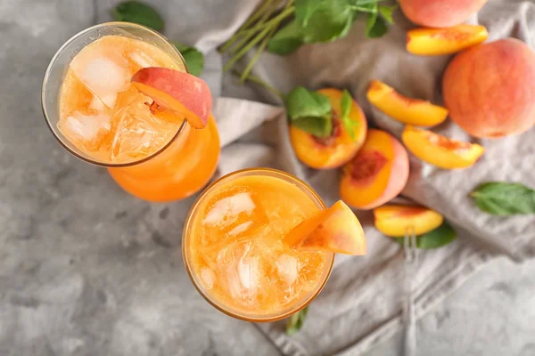 Frisse Zomer Cocktail Glazen Grijze Tafel — Stockfoto