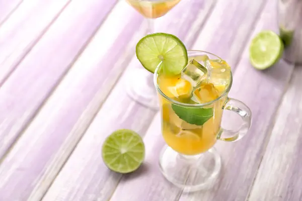 Fresh Summer Cocktail Glass Cup Wooden Table — Stock Photo, Image