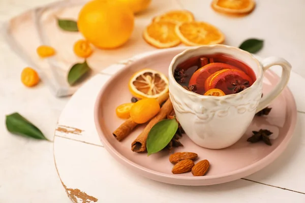 Cup Delicious Mulled Wine Light Table — Stock Photo, Image