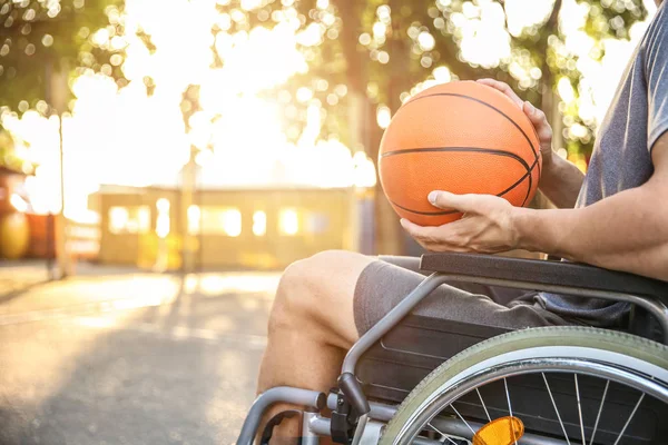 Young Man Ball Sitting Wheelchair Outdoors — Stock Photo, Image
