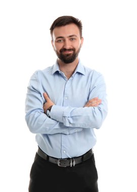beyaz zemin üzerine yakışıklı işadamı