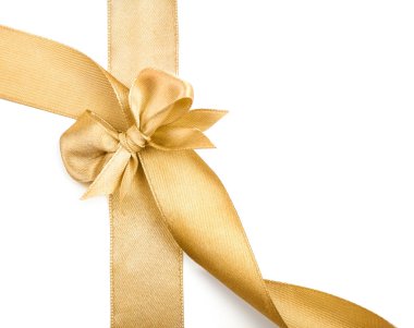 Beyaz arka plan üzerinde güzel yay ile altın şeritler