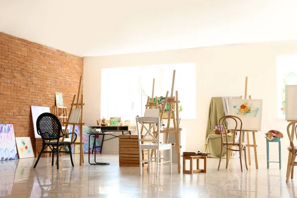 Interior Del Taller Artista Preparado Para Clases Pintura —  Fotos de Stock