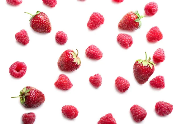 Köstliche Reife Beeren Auf Weißem Hintergrund Draufsicht — Stockfoto