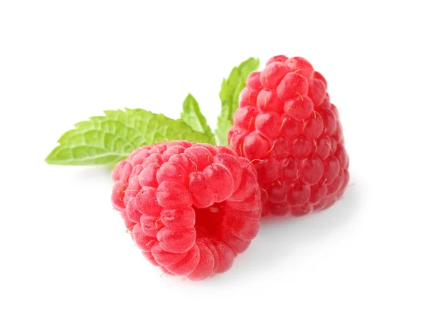 Delicious Fresh Ripe Raspberries White Background — Stock Photo, Image