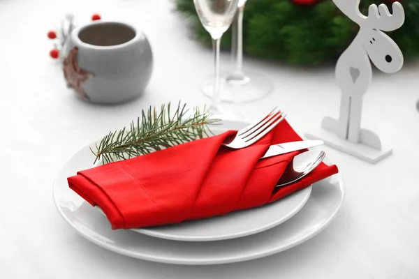 Configuração Mesa Elegante Com Decorações Natal — Fotografia de Stock