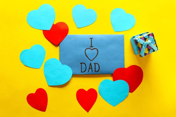 Tarjeta Hecha Mano Con Frase Love Dad Caja Regalo Corazones — Foto de Stock