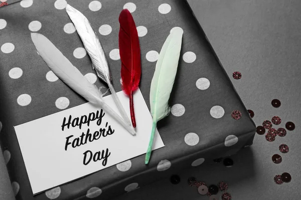 Gift Box Card Father Day Table Closeup — Stock Photo, Image
