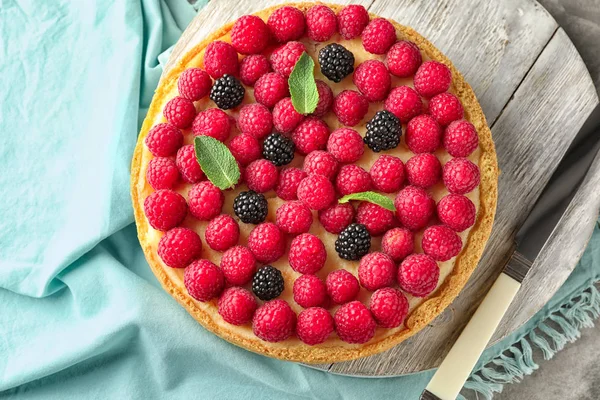Delicious Cheesecake Raspberries Table — Stock Photo, Image