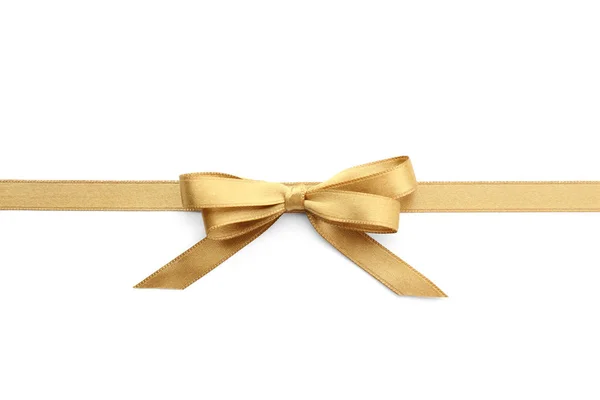 白い背景に弓のついた金色のリボン — ストック写真
