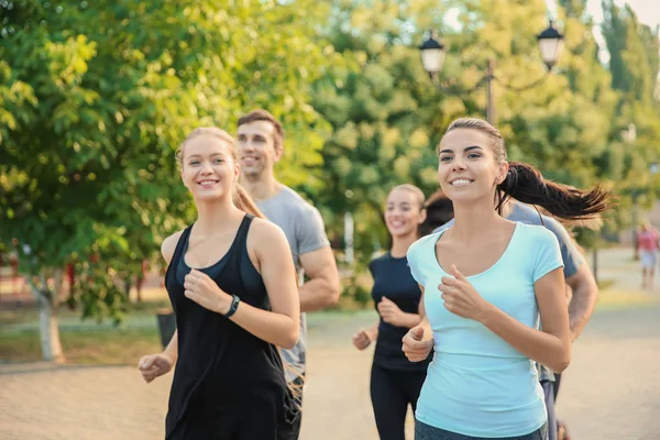 Group Sporty People Running Outdoors — Stock Photo, Image