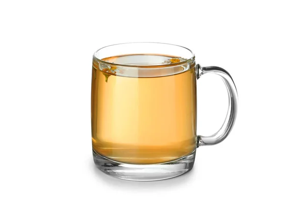 Glass Cup Delicious Camomile Tea White Background — Stock Photo, Image
