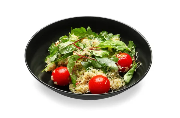 Assiette Avec Salade Fraîche Saine Sur Fond Blanc — Photo