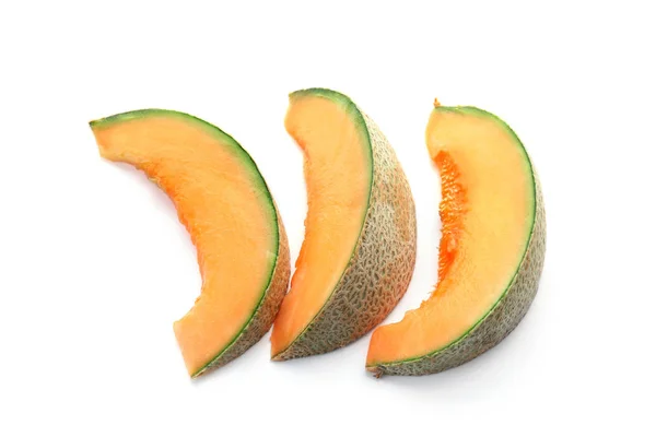 Plasterki Dojrzały Melon Białym Tle — Zdjęcie stockowe