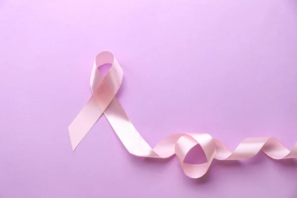 Cinta Rosa Sobre Fondo Color Concepto Cáncer Mama — Foto de Stock