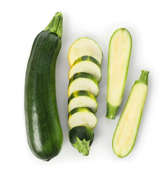 Zucchine Fresche Tagliate Fette Sfondo Bianco — Foto Stock