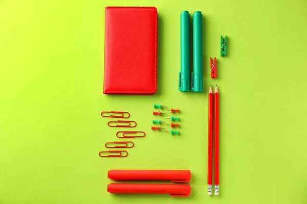 Composition Different School Stationery Color Background — Stock Photo, Image