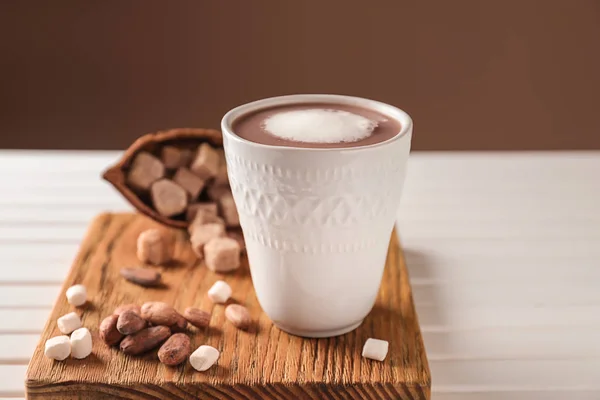 Cup of delicious cocoa on board