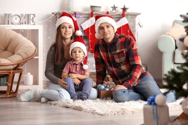 Happy Family Room Decorated Christmas — Stock Photo, Image
