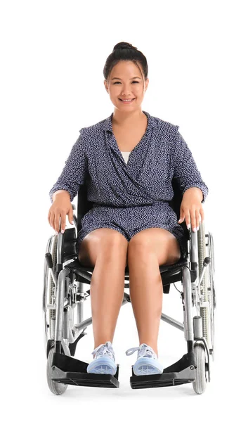 Asian Kobieta Wózku Inwalidzkim Białym Tle — Zdjęcie stockowe