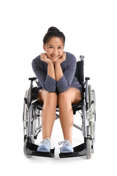 Asian Woman Wheelchair White Background — Stock Photo, Image