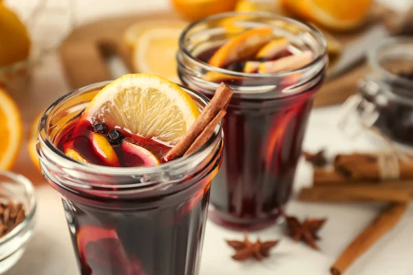 Jars Delicious Mulled Wine Light Table — Stock Photo, Image