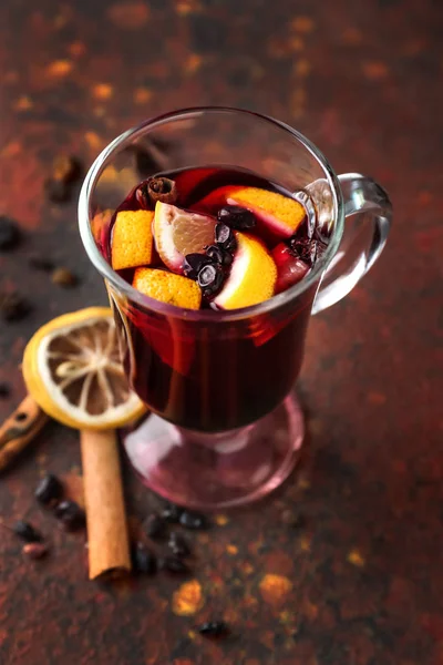 Glass Cup Delicious Mulled Wine Color Table — Stock Photo, Image