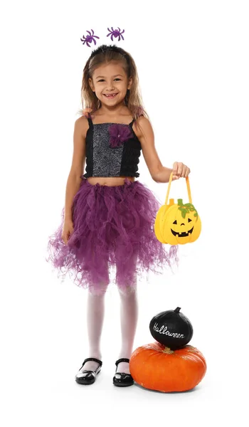 Cute Little Girl Dressed Halloween White Background — Stock Photo, Image