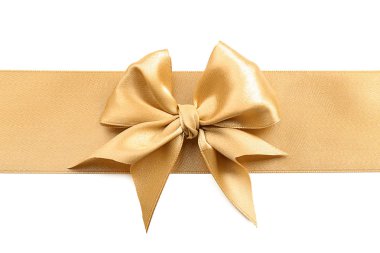 Beyaz arka plan üzerinde güzel yay ile altın şerit